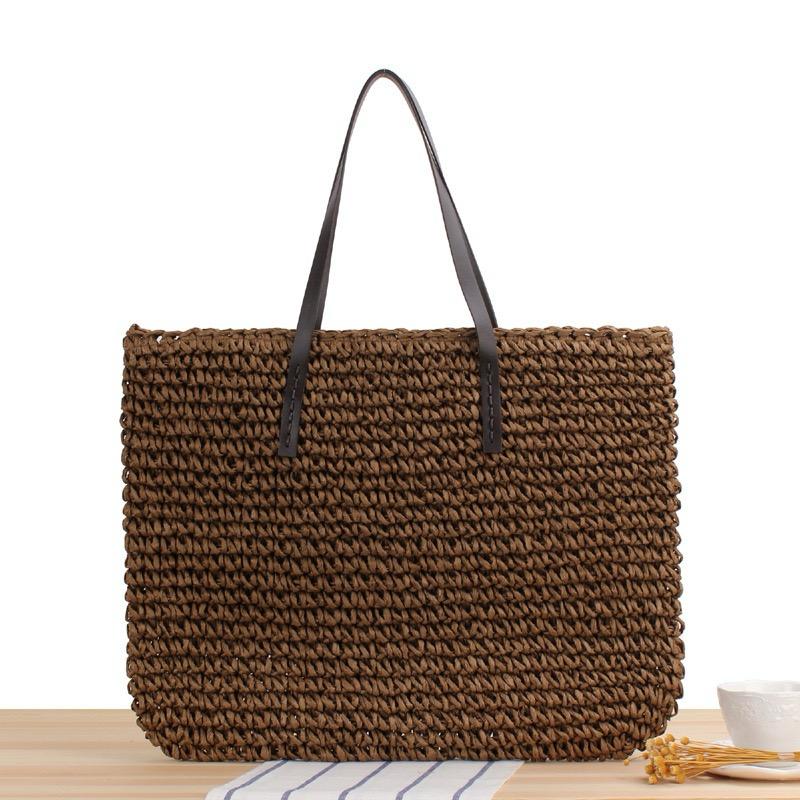 A Beachside Dream: Layfoo's Paper Woven Tote Bag with Large Capacity and Chic PU Handle